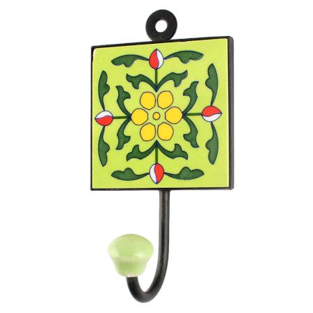 Pea Green Leaf Flower Ceramic Tile Hook 